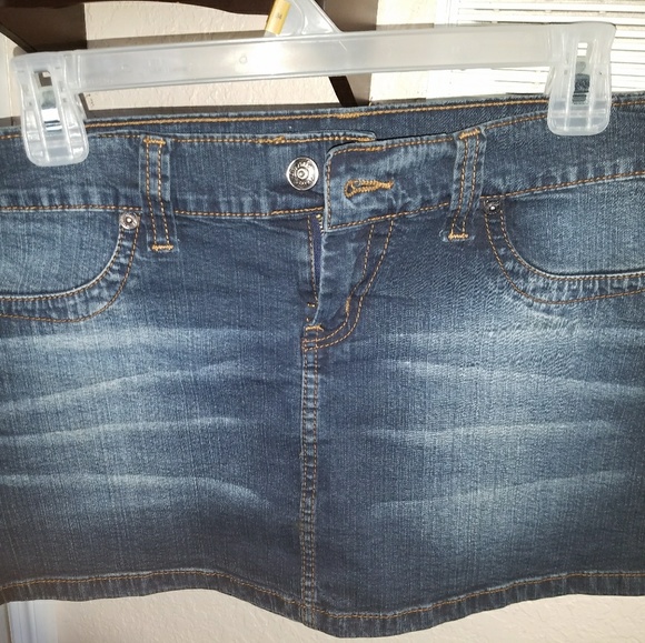 Indigo Distressed Denim Jean Mini Skirt - Picture 2 of 7